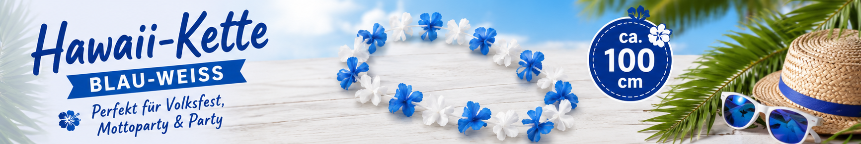 Blau-wei&szlig;e Hawaiikette f&uuml;r Volksfest und Mottoparty